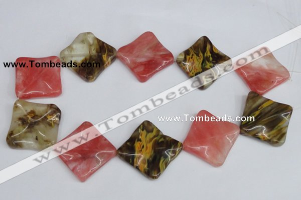 CCY228 15.5 inches 30*30mm wavy diamond volcano cherry quartz beads