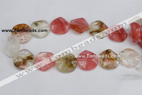 CCY229 15.5 inches 30mm wavy coin volcano cherry quartz beads