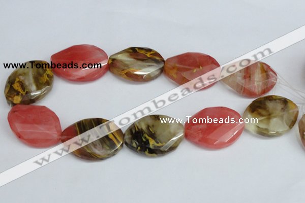 CCY233 25*35mm twisted & faceted oval volcano cherry quartz beads