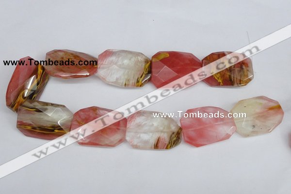 CCY234 30*40mm twisted & faceted rectangle volcano cherry quartz beads