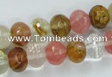 CCY403 15.5 inches 9*12mm faceted rondelle volcano cherry quartz beads