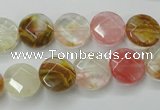 CCY410 15.5 inches 12mm faceted coin volcano cherry quartz beads