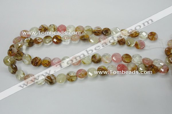 CCY410 15.5 inches 12mm faceted coin volcano cherry quartz beads