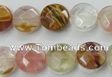 CCY411 15.5 inches 14mm faceted coin volcano cherry quartz beads