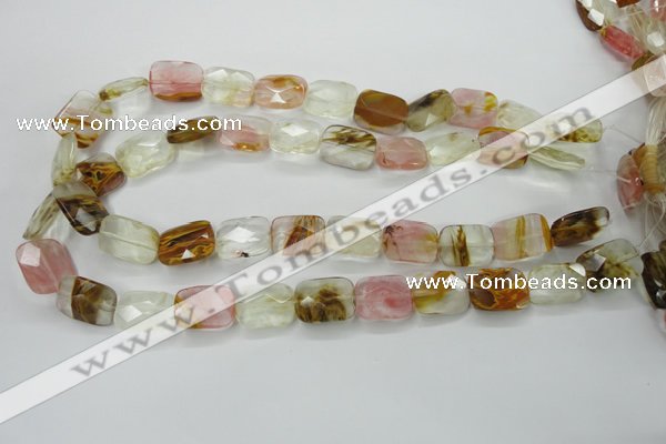CCY432 15.5 inches 13*18mm faceted rectangle volcano cherry quartz beads