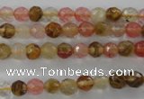 CCY501 15.5 inches 6mm faceted round volcano cherry quartz beads