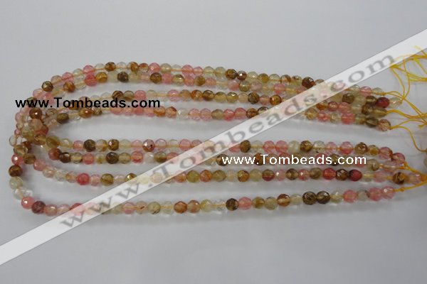 CCY501 15.5 inches 6mm faceted round volcano cherry quartz beads