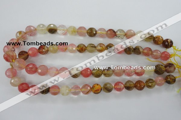 CCY504 15.5 inches 12mm faceted round volcano cherry quartz beads