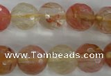 CCY505 15.5 inches 14mm faceted round volcano cherry quartz beads