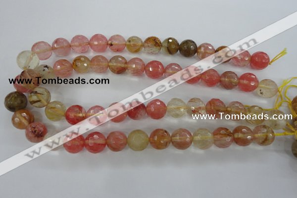 CCY505 15.5 inches 14mm faceted round volcano cherry quartz beads