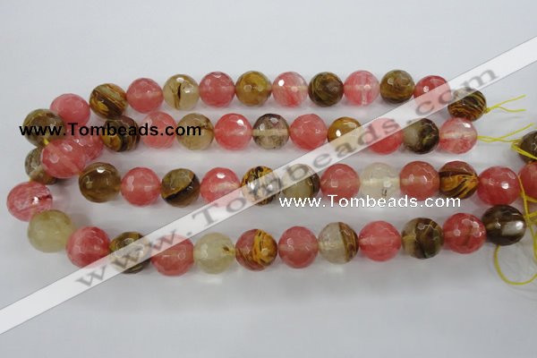 CCY506 15.5 inches 16mm faceted round volcano cherry quartz beads