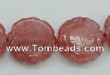 CCY52 15.5 inches 20mm carved coin cherry quartz beads wholesale