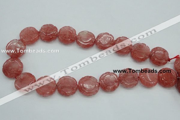 CCY52 15.5 inches 20mm carved coin cherry quartz beads wholesale