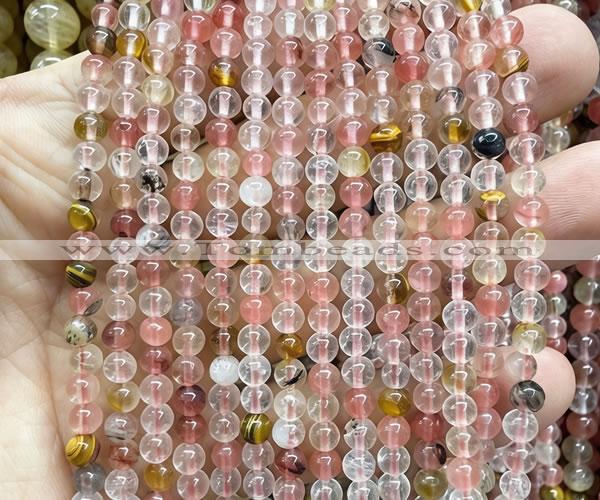 CCY686 15 inches 4mm round volcano cherry quartz beads