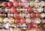 CCY690 15 inches 12mm round volcano cherry quartz beads
