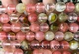 CCY696 15 inches 12mm faceted round volcano cherry quartz beads