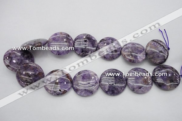 CDA317 15.5 inches 30mm flat round dyed dogtooth amethyst beads