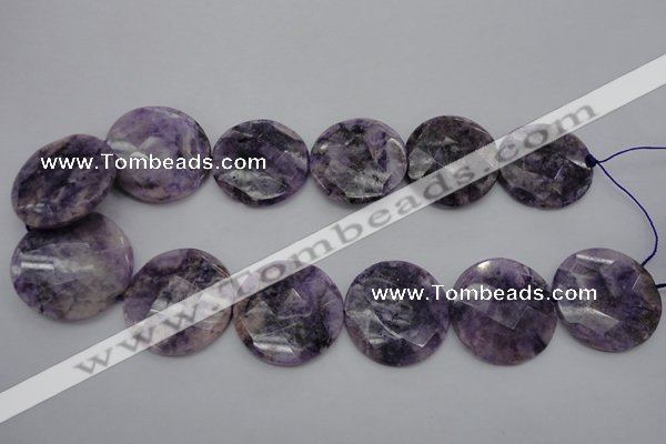 CDA328 15.5 inches 32mm faceted coin dyed dogtooth amethyst beads