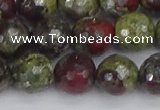 CDB332 15.5 inches 12mm faceted round A grade dragon blood jasper beads