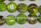 CDE123 15.5 inches 14mm flat round dyed sea sediment jasper beads