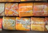 CDE1340 15.5 inches 8*8mm tube sea sediment jasper beads