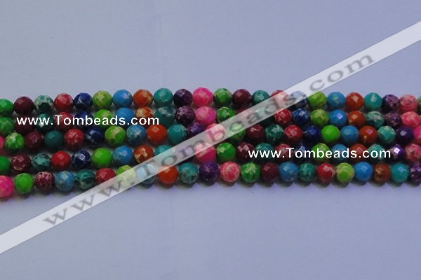 CDE2696 8mm faceted round mixed color sea sediment jasper beads