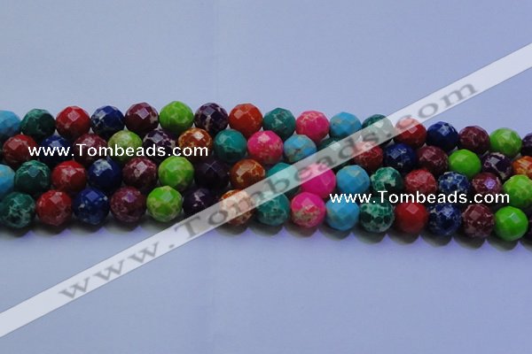 CDE2699 14mm faceted round mixed color sea sediment jasper beads