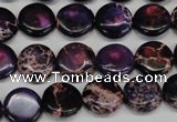 CDE398 15.5 inches 12mm flat round dyed sea sediment jasper beads