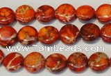 CDE516 15.5 inches 10mm flat round dyed sea sediment jasper beads