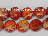 CDE518 15.5 inches 14mm flat round dyed sea sediment jasper beads