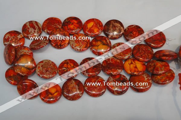 CDE522 15.5 inches 25mm flat round dyed sea sediment jasper beads