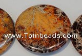 CDE526 15.5 inches 55mm flat round dyed sea sediment jasper beads