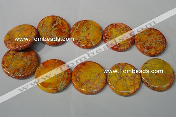 CDE758 15.5 inches 40mm flat round dyed sea sediment jasper beads