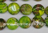 CDI123 15.5 inches 14mm flat round dyed imperial jasper beads