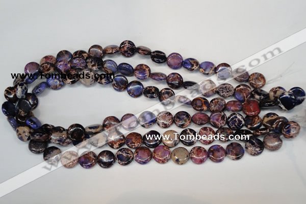 CDI406 15.5 inches 12mm flat round dyed imperial jasper beads