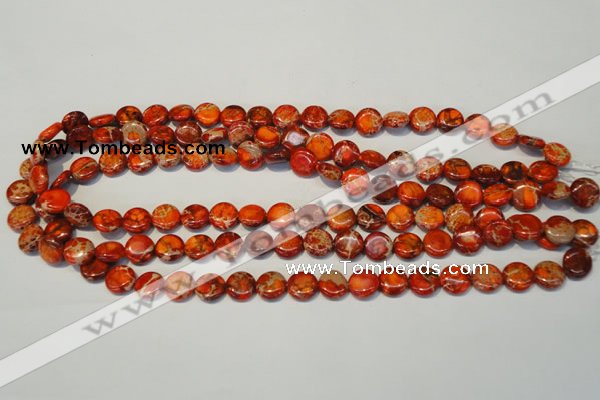 CDI516 15.5 inches 10mm flat round dyed imperial jasper beads