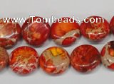 CDI518 15.5 inches 14mm flat round dyed imperial jasper beads