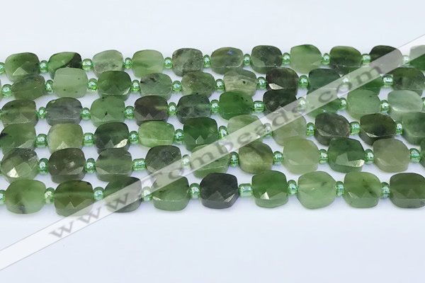 CDJ410 15.5 inches 8mm faceted square Canadian jade beads