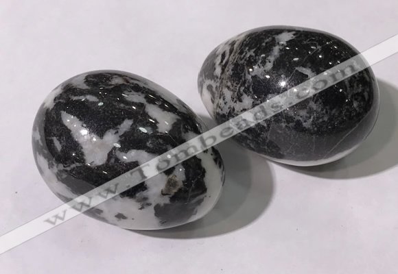 CDN1393 35*45mm egg-shaped black & white jasper decorations wholesale