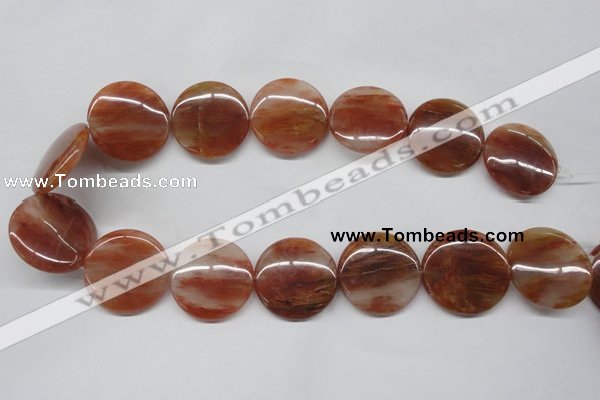 CDQ26 15.5 inches 30mm flat round natural red quartz beads