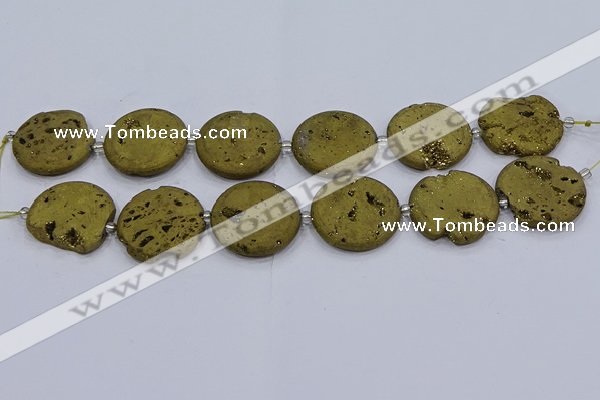 CDQ676 8 inches 30mm flat round druzy quartz beads wholesale