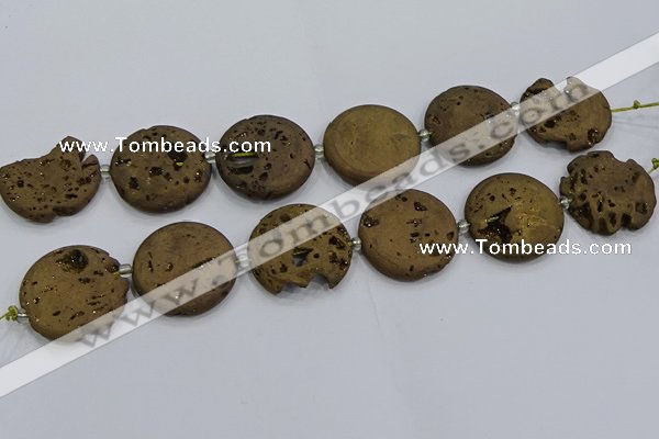 CDQ678 8 inches 30mm flat round druzy quartz beads wholesale