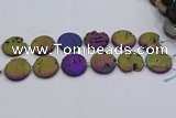 CDQ680 8 inches 30mm flat round druzy quartz beads wholesale