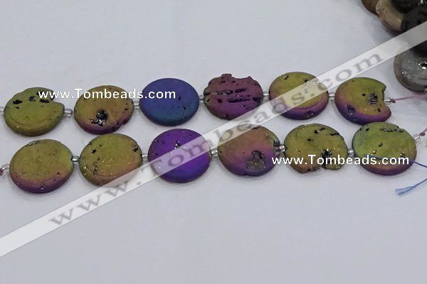 CDQ680 8 inches 30mm flat round druzy quartz beads wholesale