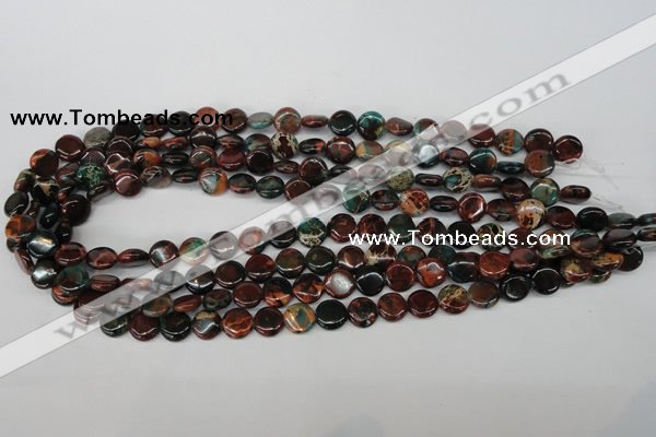 CDS198 15.5 inches 10mm flat round dyed serpentine jasper beads