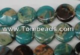 CDS32 15.5 inches 14mm flat round dyed serpentine jasper beads