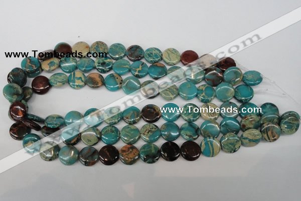 CDS32 15.5 inches 14mm flat round dyed serpentine jasper beads