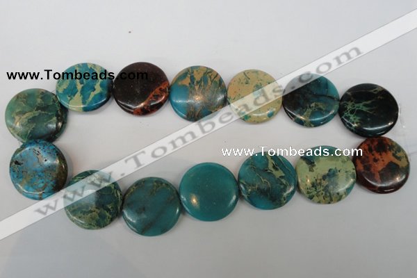 CDS33 15.5 inches 30mm flat round dyed serpentine jasper beads