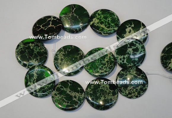 CDT177 15.5 inches 35mm flat round dyed aqua terra jasper beads