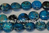 CDT305 15.5 inches 12mm flat round dyed aqua terra jasper beads